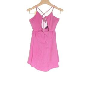 Indah - Flowy Mini Dress with Cut Out Detail & Tie Back in Bright Pink / Size S